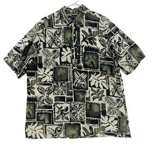 Vintage‎ Riggers Shirt Mens XL Green Hawaiian Floral Short Sleeve Button Front